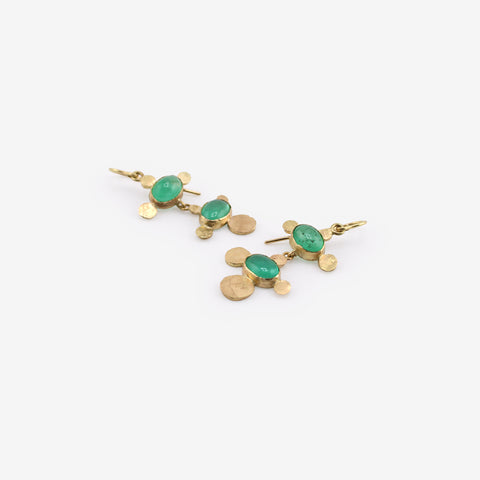 JUDY GEIB 18K & OVAL COLOMBIAN EMERALD DOUBLE DROP SQUASH EARRINGS, 6.1CT