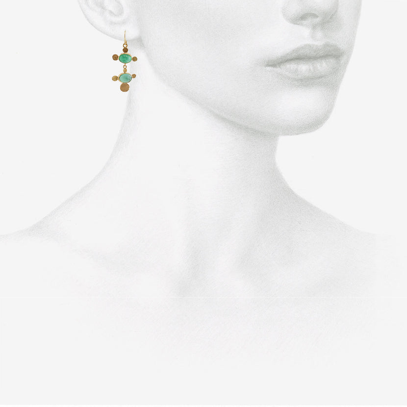JUDY GEIB 18K & OVAL COLOMBIAN EMERALD DOUBLE DROP SQUASH EARRINGS, 6.1CT