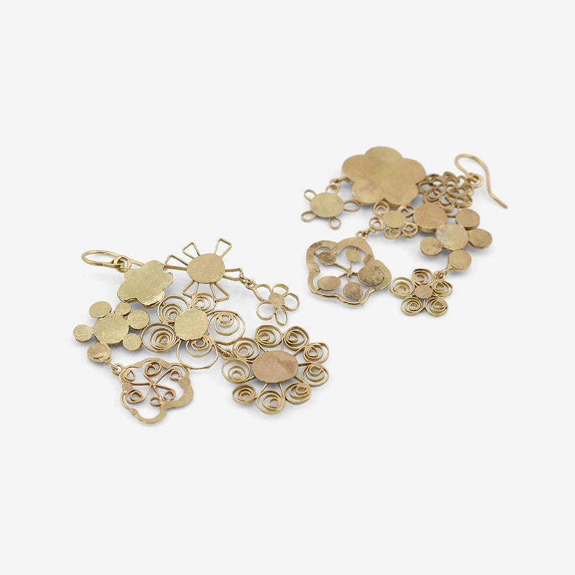 JUDY GEIB 18K FLOWERY CHANDELIER GIRANDOLE EARRINGS