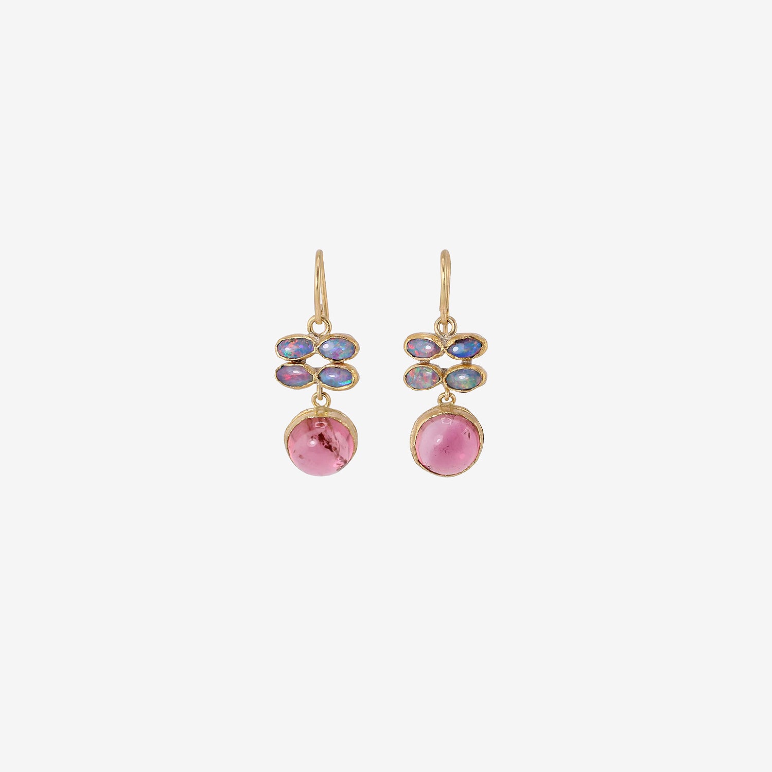 JUDY GEIB 18K & FOUR-OPAL EARRINGS WITH PINK TOURMALINE DROPS
