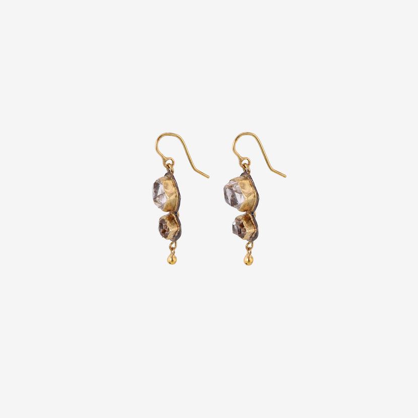 JUDY GEIB 18K & STERLING SILVER BEZEL-SET HERKIMER DIAMOND DOUBLE DROP EARRINGS WITH 24K DROPS