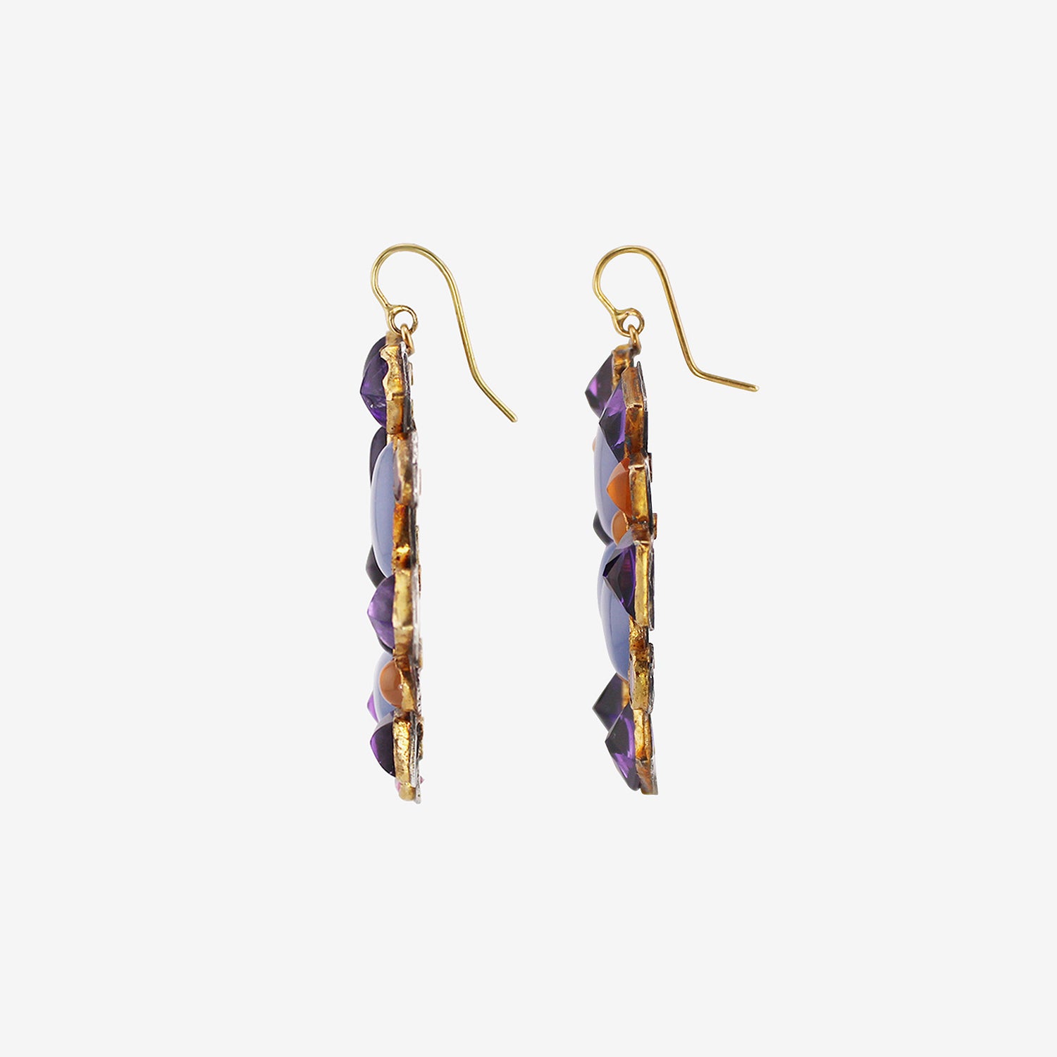 JUDY GEIB 18K & SILVER KALEIDOSCOPE EARRINGS WITH AMETHYST, CHALCEDONY, PINK TOURMALINE & CARNELIAN