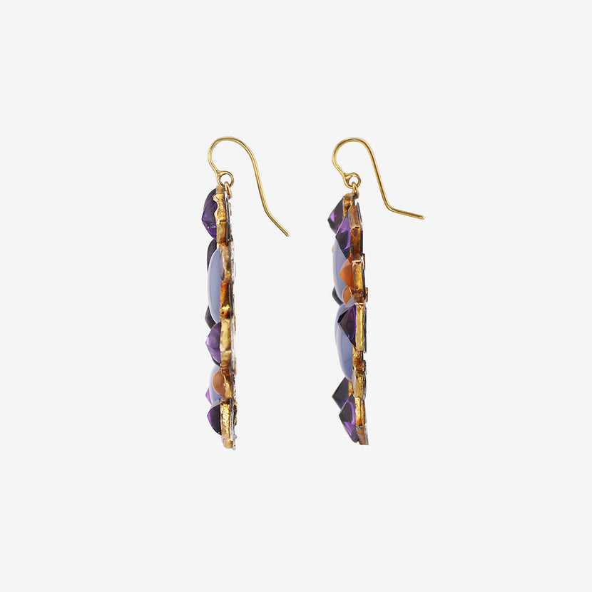 JUDY GEIB 18K & SILVER KALEIDOSCOPE EARRINGS WITH AMETHYST, CHALCEDONY, PINK TOURMALINE & CARNELIAN