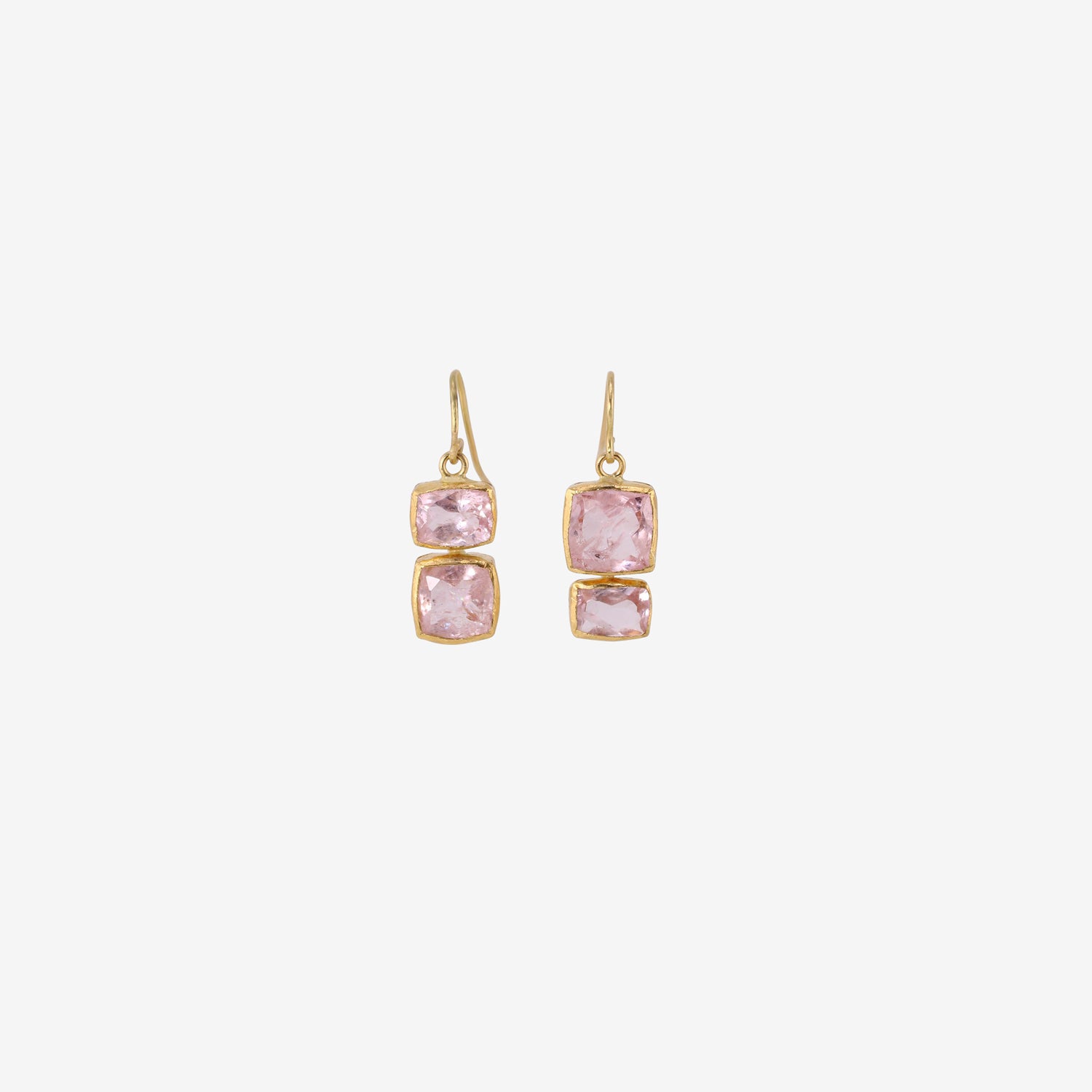 JUDY GEIB 18K & SQUARE MORGANITE DOUBLE DROP EARRINGS, 9.97CT