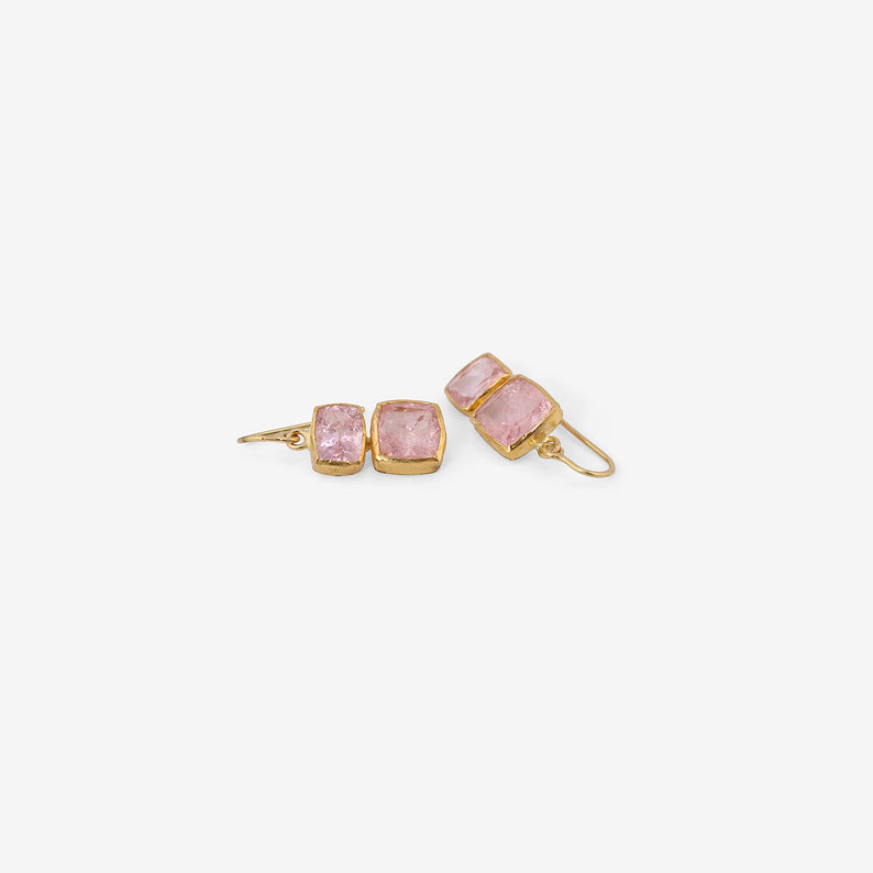 JUDY GEIB 18K & SQUARE MORGANITE DOUBLE DROP EARRINGS, 9.97CT