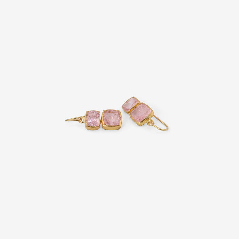 JUDY GEIB 18K & SQUARE MORGANITE DOUBLE DROP EARRINGS, 9.97CT