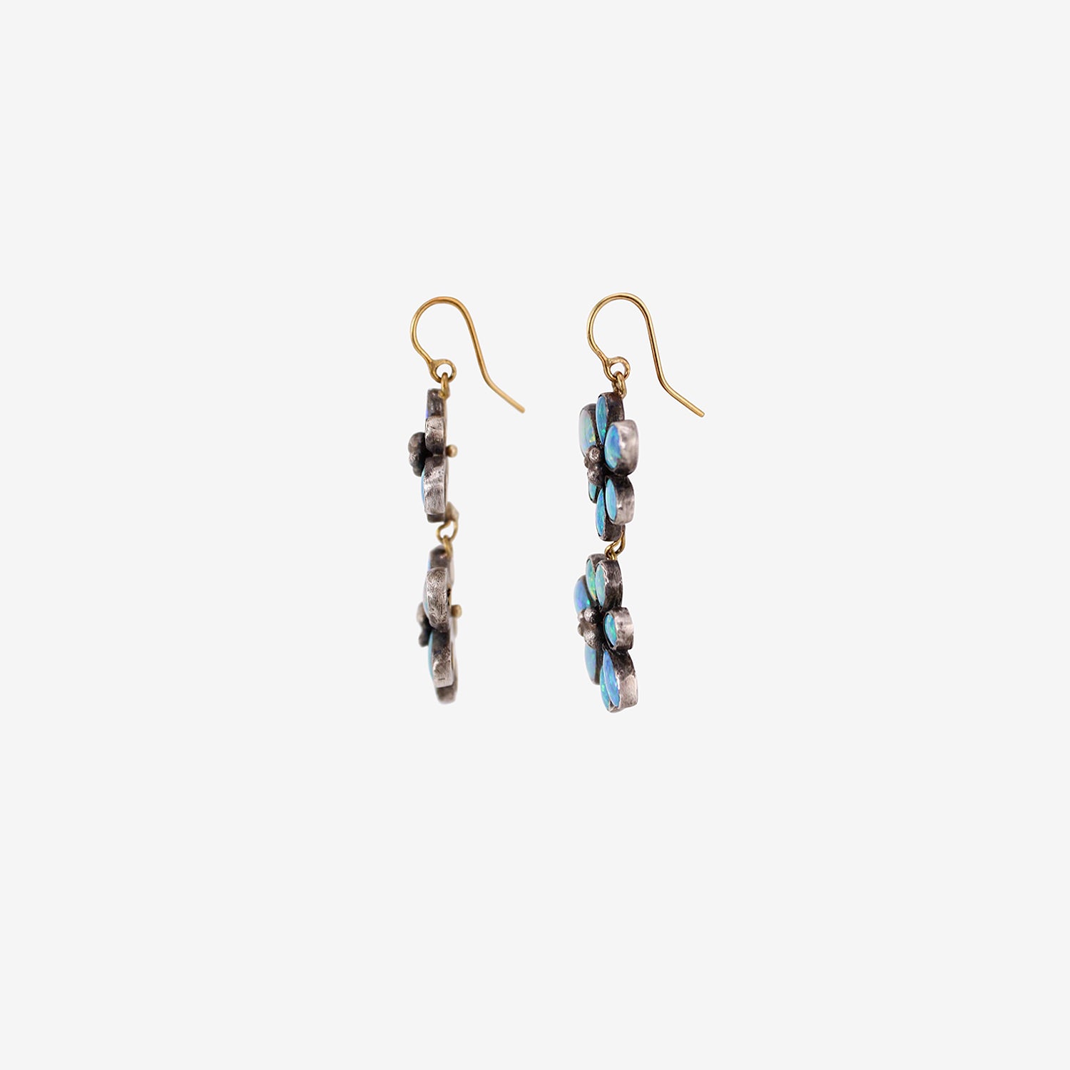 JUDY GEIB STERLING SILVER & OPAL WILDFLOWER DOUBLE DROP EARRINGS WITH 24K DETAILS