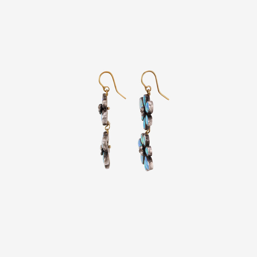 JUDY GEIB STERLING SILVER & OPAL WILDFLOWER DOUBLE DROP EARRINGS WITH 24K DETAILS