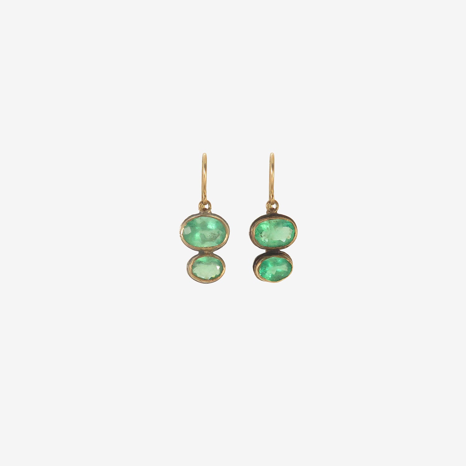 JUDY GEIB 18K & OVAL COLOMBIAN EMERALD DOUBLE DROP EARRINGS, 6CT