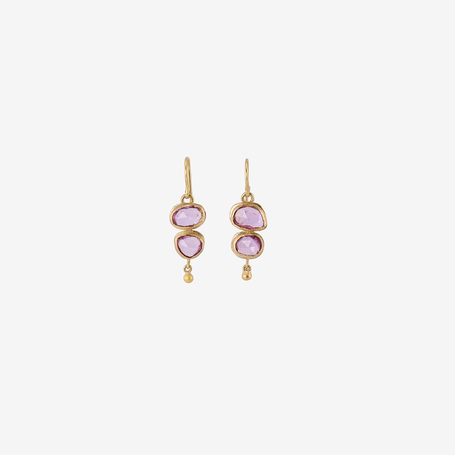 JUDY GEIB 18K & PINK SAPPHIRE DOUBLE DROP EARRINGS WITH 22K DROPS
