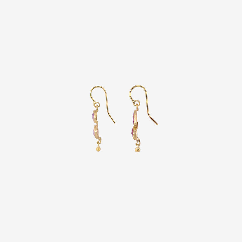 JUDY GEIB 18K & PINK SAPPHIRE DOUBLE DROP EARRINGS WITH 22K DROPS