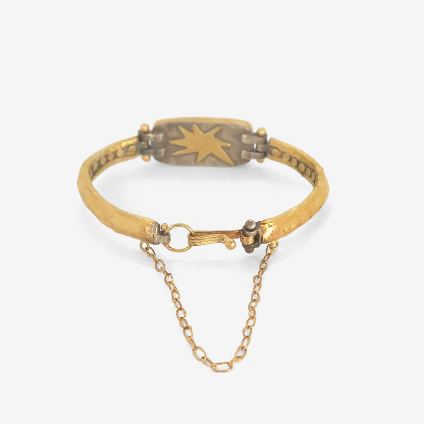 JUDY GEIB 18K & RECTANGULAR BOULDER OPAL BRACELET WITH 22K OVER SILVER BAND