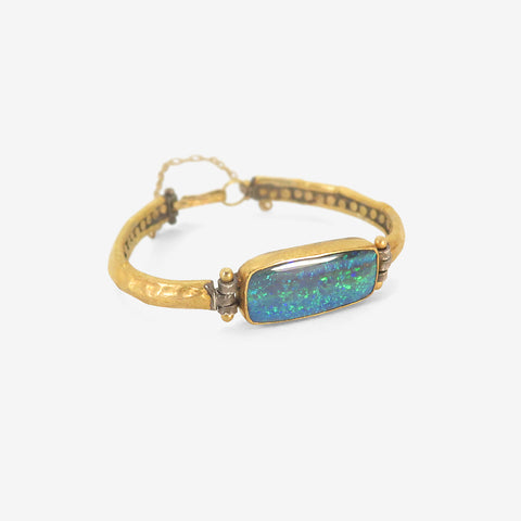 JUDY GEIB 18K & RECTANGULAR BOULDER OPAL BRACELET WITH 22K OVER SILVER BAND