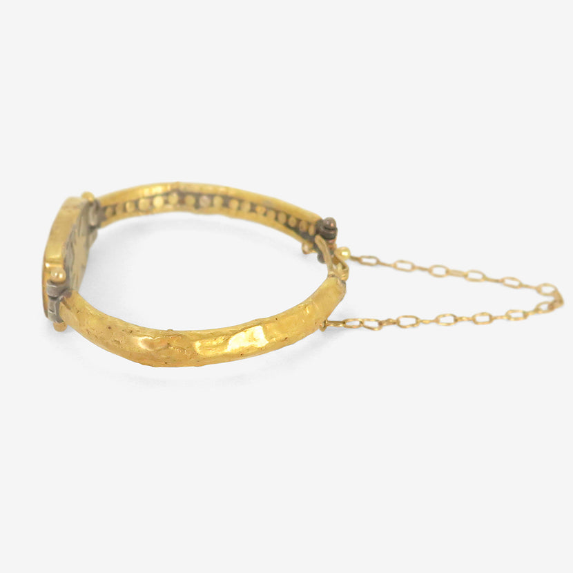 JUDY GEIB 18K & RECTANGULAR BOULDER OPAL BRACELET WITH 22K OVER SILVER BAND