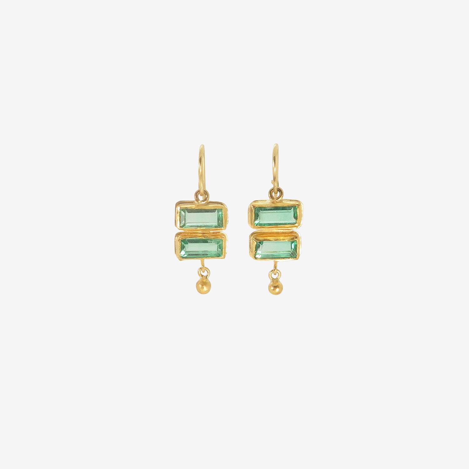JUDY GEIB 18K & RECTANGULAR COLOMBIAN EMERALD DOUBLE-DROP EARRINGS WITH 22K DROPS, 7.5CT