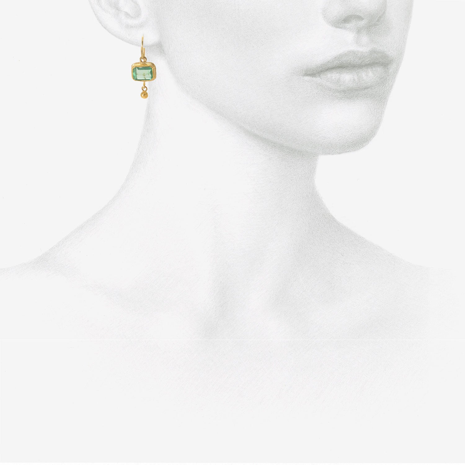 JUDY GEIB 18K & RECTANGULAR COLOMBIAN EMERALD SINGLE DROP EARRINGS WITH 22K DROPS, 3.34CT