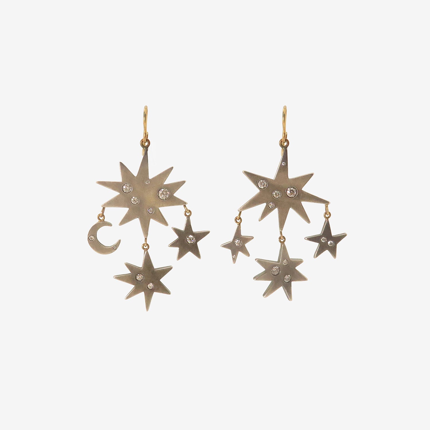 JUDY GEIB SILVER & HEAVILY SCATTERED DIAMOND SUN AND MOON EARRINGS , 4CT