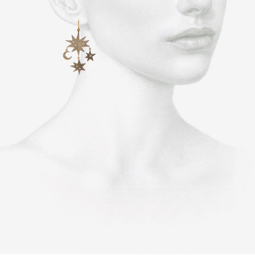 JUDY GEIB SILVER & HEAVILY SCATTERED DIAMOND SUN AND MOON EARRINGS , 4CT