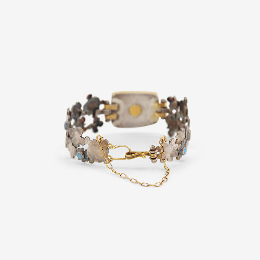 JUDY GEIB STERLING SILVER & 18K MEDIEVAL FOLKLORIC BRACELET WITH OPAL