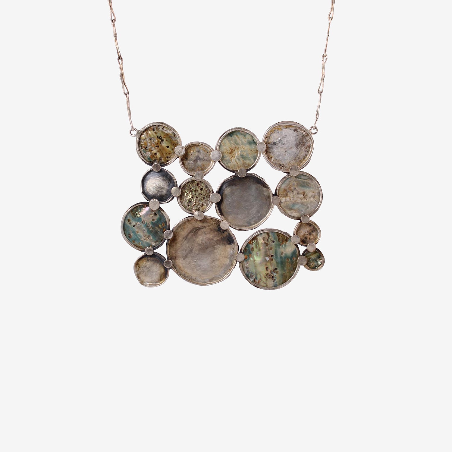 JUDY GEIB STERLING SILVER & ABALONE COSMIC TEXTILE NECKLACE