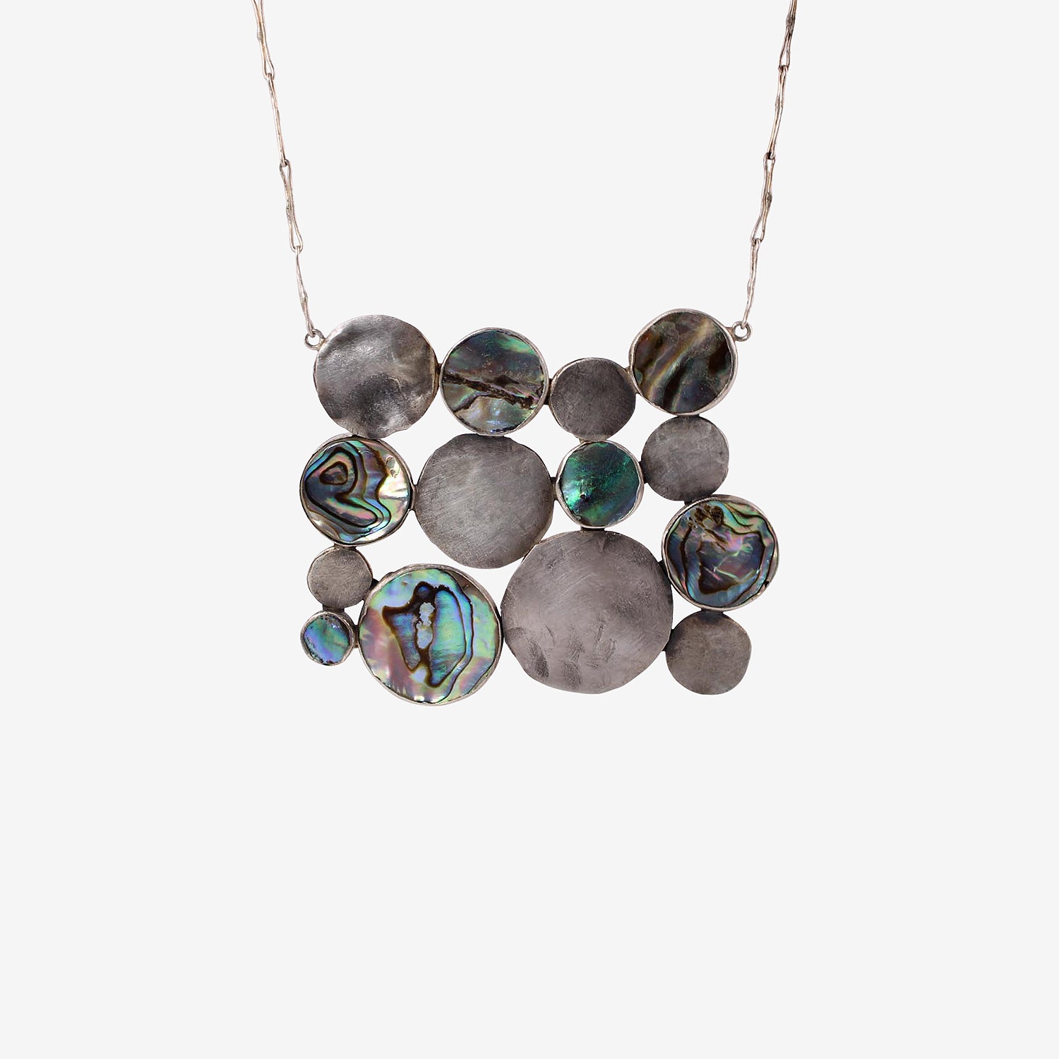 JUDY GEIB STERLING SILVER & ABALONE COSMIC TEXTILE NECKLACE