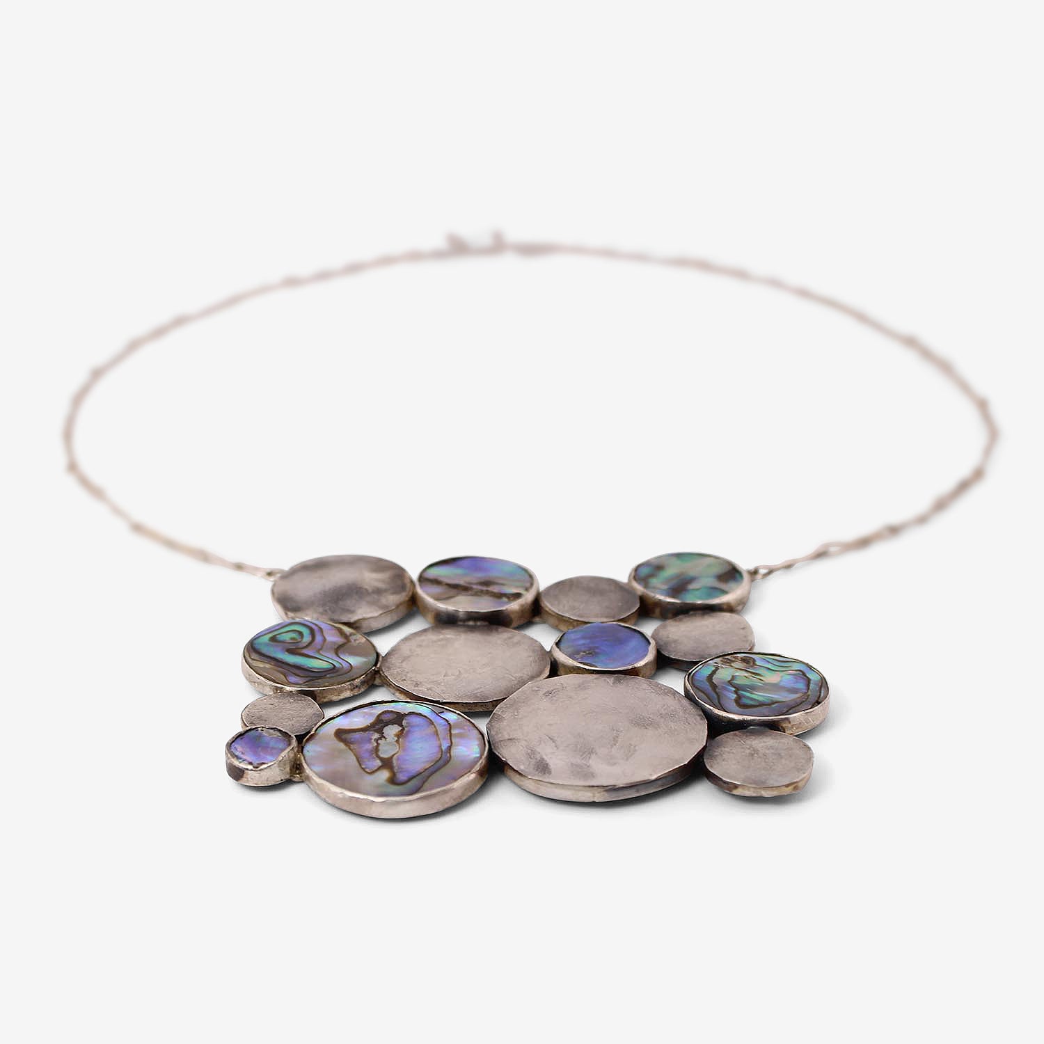JUDY GEIB STERLING SILVER & ABALONE COSMIC TEXTILE NECKLACE