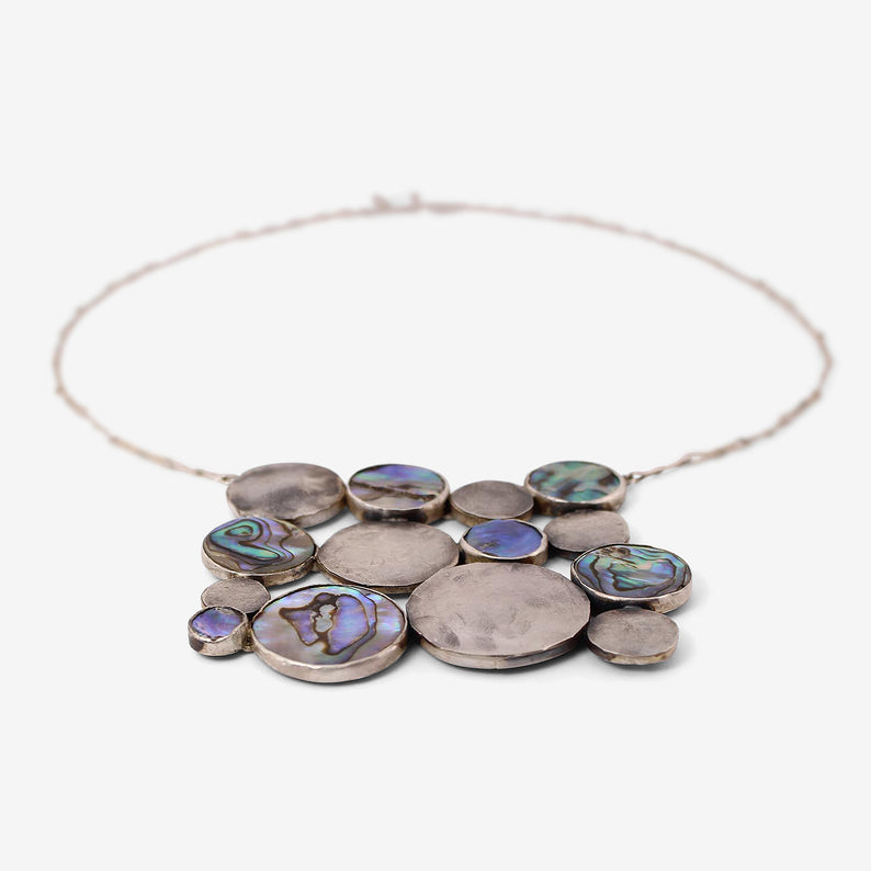 JUDY GEIB STERLING SILVER & ABALONE COSMIC TEXTILE NECKLACE