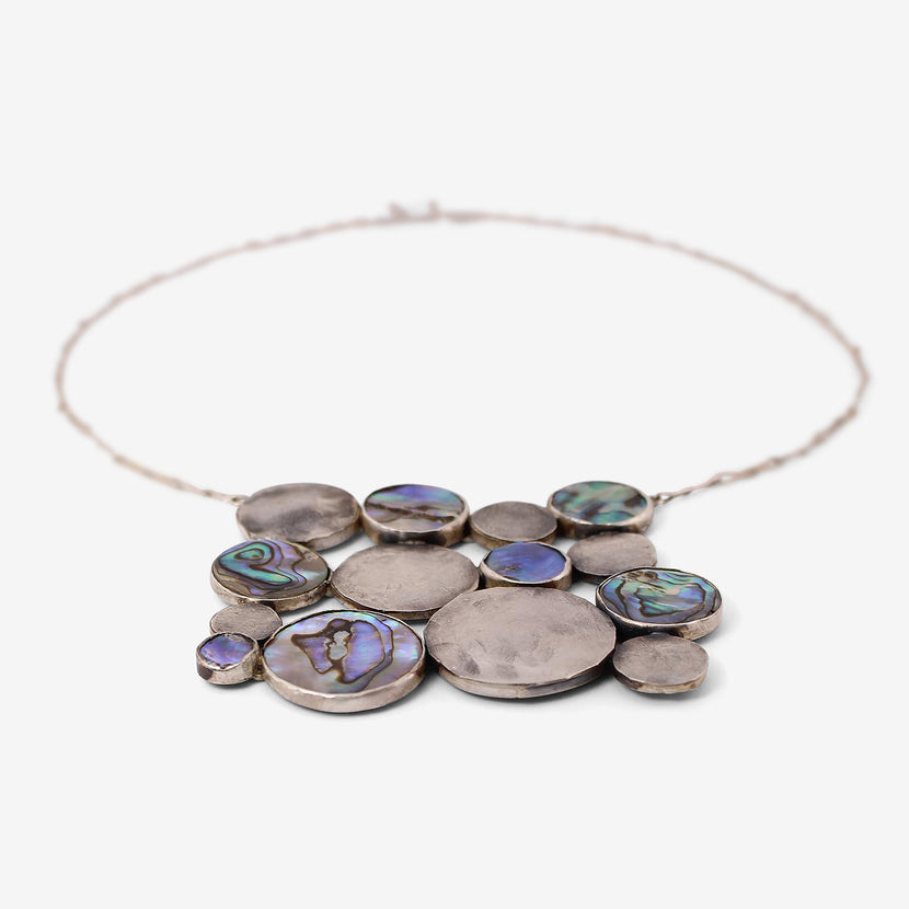 JUDY GEIB STERLING SILVER & ABALONE COSMIC TEXTILE NECKLACE