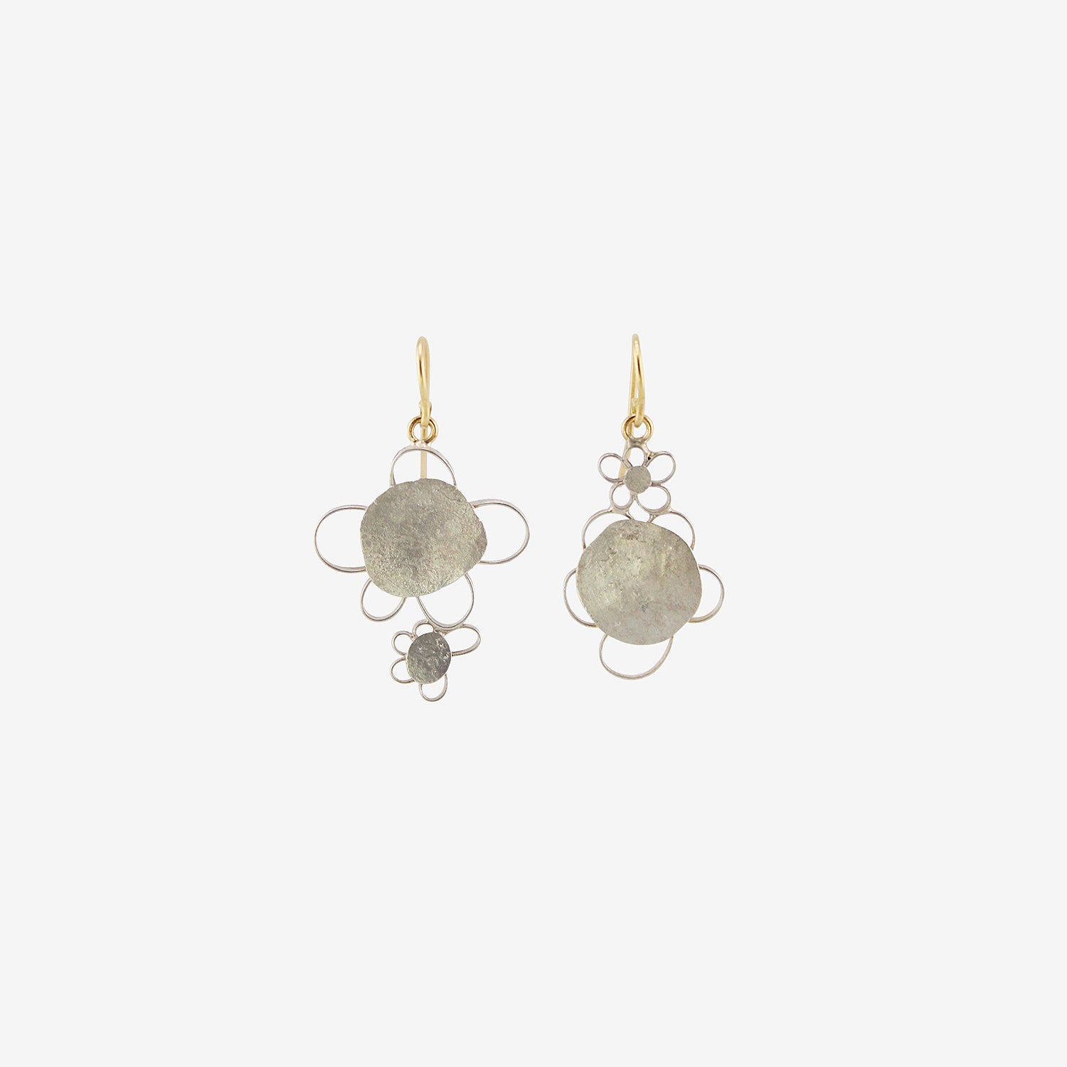 JUDY GEIB STERLING SILVER DOUBLE FLOWERY DROP EARRINGS
