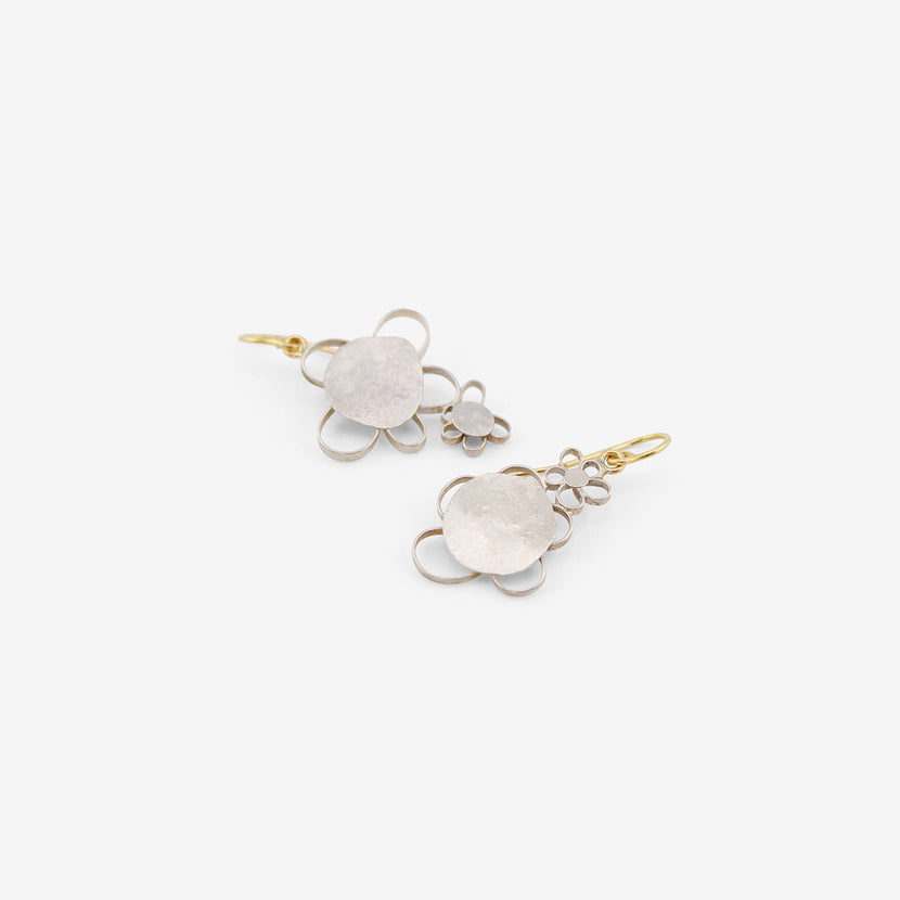 JUDY GEIB STERLING SILVER DOUBLE FLOWERY DROP EARRINGS