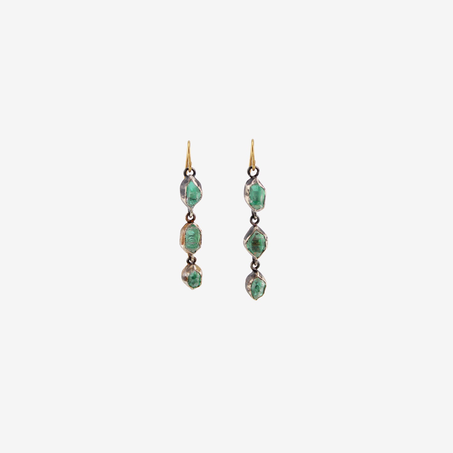 JUDY GEIB STERLING SILVER & HERKIMER CRYSTAL TRIPLE DROP EARRINGS WITH AQUA FOIL