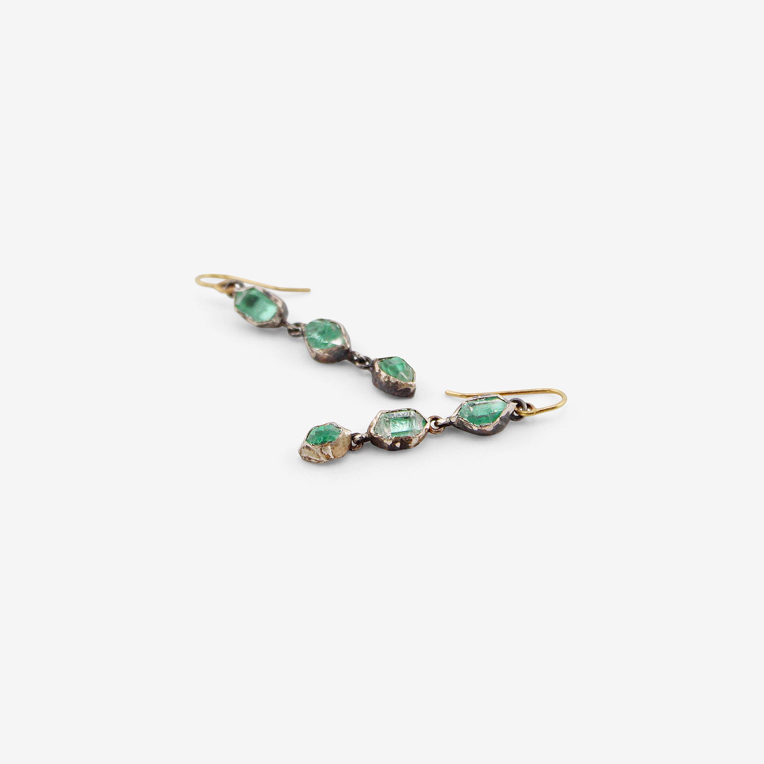 JUDY GEIB STERLING SILVER & HERKIMER CRYSTAL TRIPLE DROP EARRINGS WITH AQUA FOIL
