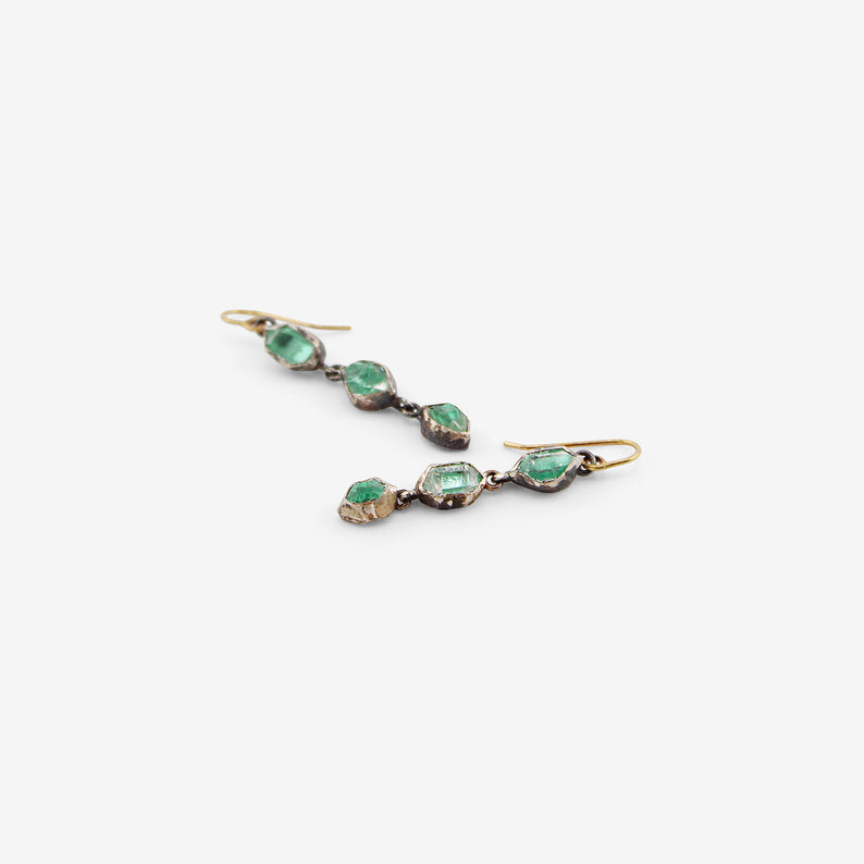 JUDY GEIB STERLING SILVER & HERKIMER CRYSTAL TRIPLE DROP EARRINGS WITH AQUA FOIL