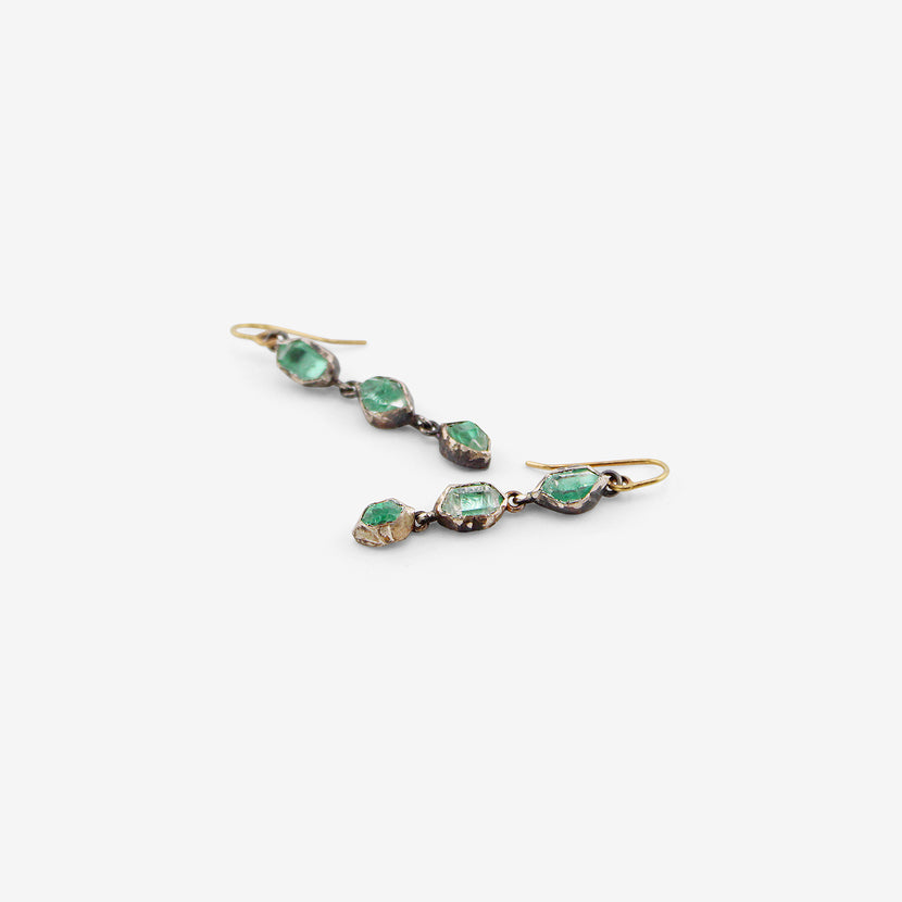 JUDY GEIB STERLING SILVER & HERKIMER CRYSTAL TRIPLE DROP EARRINGS WITH AQUA FOIL