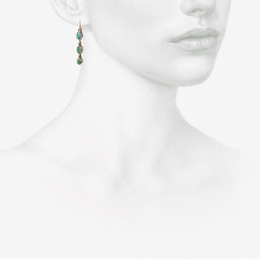 JUDY GEIB STERLING SILVER & HERKIMER CRYSTAL TRIPLE DROP EARRINGS WITH AQUA FOIL