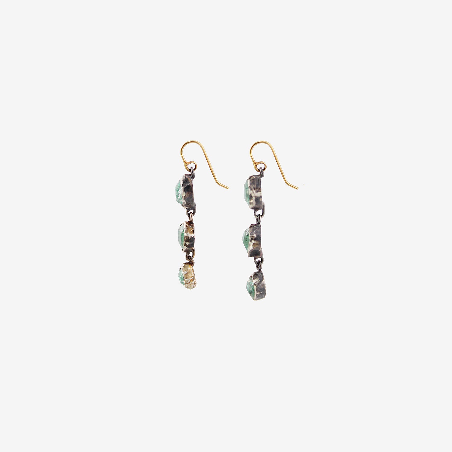 JUDY GEIB STERLING SILVER & HERKIMER CRYSTAL TRIPLE DROP EARRINGS WITH AQUA FOIL