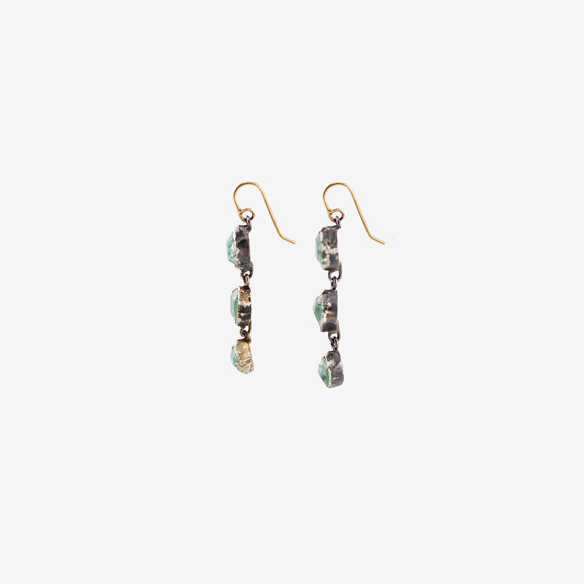 JUDY GEIB STERLING SILVER & HERKIMER CRYSTAL TRIPLE DROP EARRINGS WITH AQUA FOIL