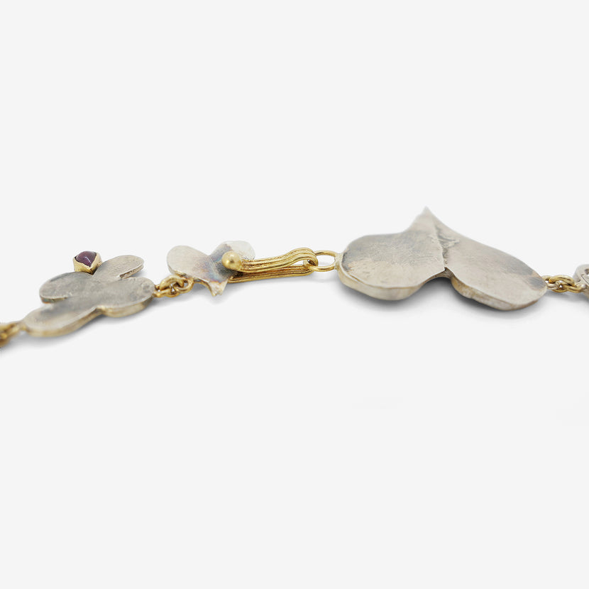 JUDY GEIB STERLING SILVER STRANGE SHAPE NECKLACE WITH 18K BEZEL-SET TOURMALINES