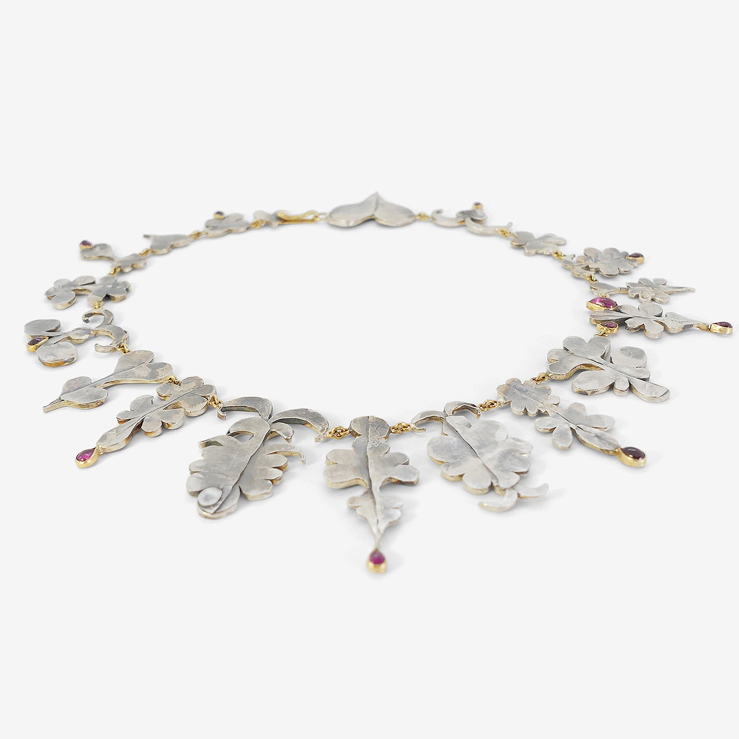 JUDY GEIB STERLING SILVER STRANGE SHAPE NECKLACE WITH 18K BEZEL-SET TOURMALINES