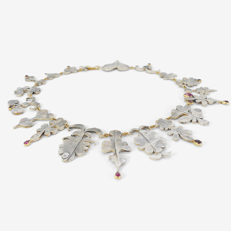 JUDY GEIB STERLING SILVER STRANGE SHAPE NECKLACE WITH 18K BEZEL-SET TOURMALINES