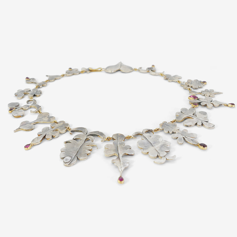 JUDY GEIB STERLING SILVER STRANGE SHAPE NECKLACE WITH 18K BEZEL-SET TOURMALINES