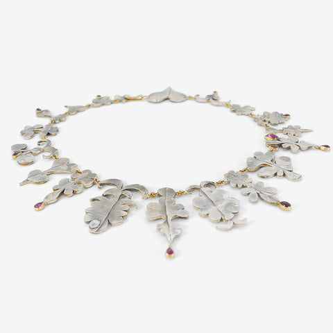 JUDY GEIB STERLING SILVER STRANGE SHAPE NECKLACE WITH 18K BEZEL-SET TOURMALINES