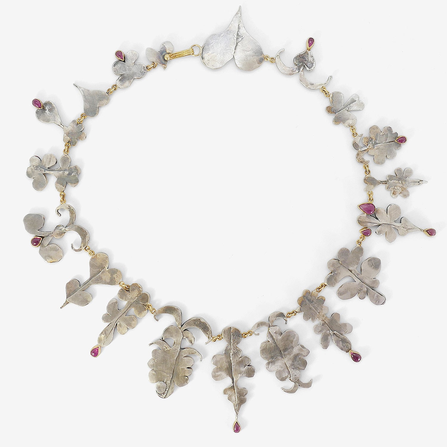 JUDY GEIB STERLING SILVER STRANGE SHAPE NECKLACE WITH 18K BEZEL-SET TOURMALINES