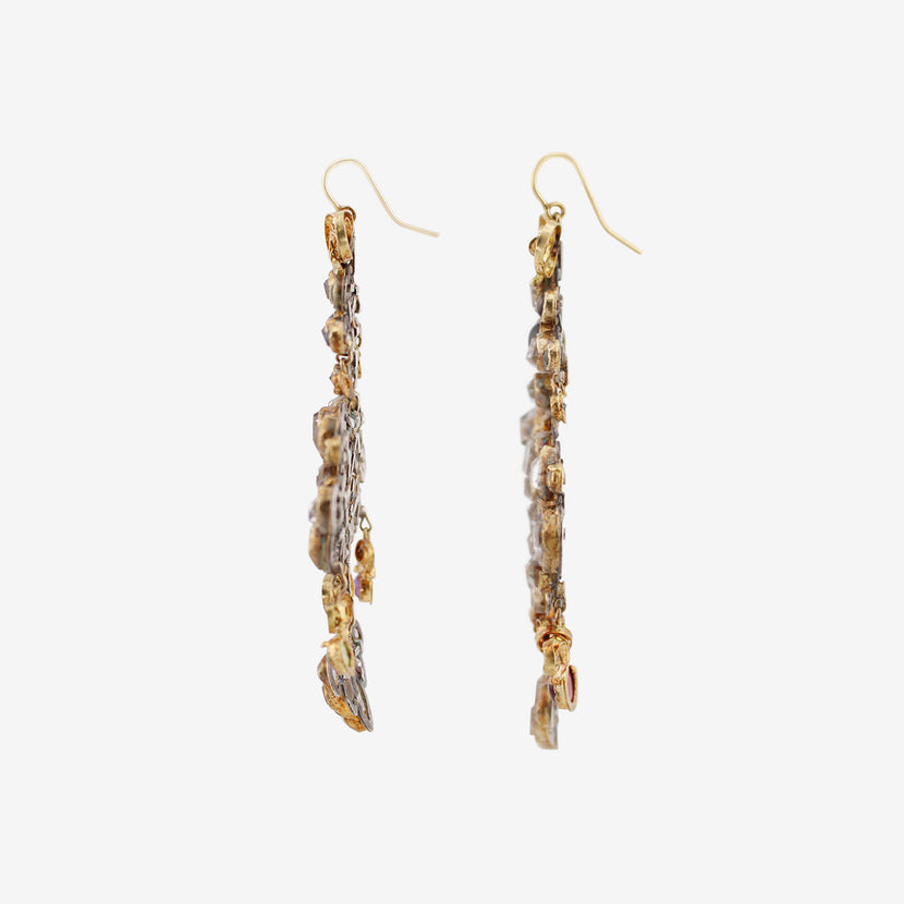 JUDY GEIB 18K WONDERFUL HERKIMER DIAMOND BOW-STYLE CHANDELIER EARRINGS WITH GEMSTONES