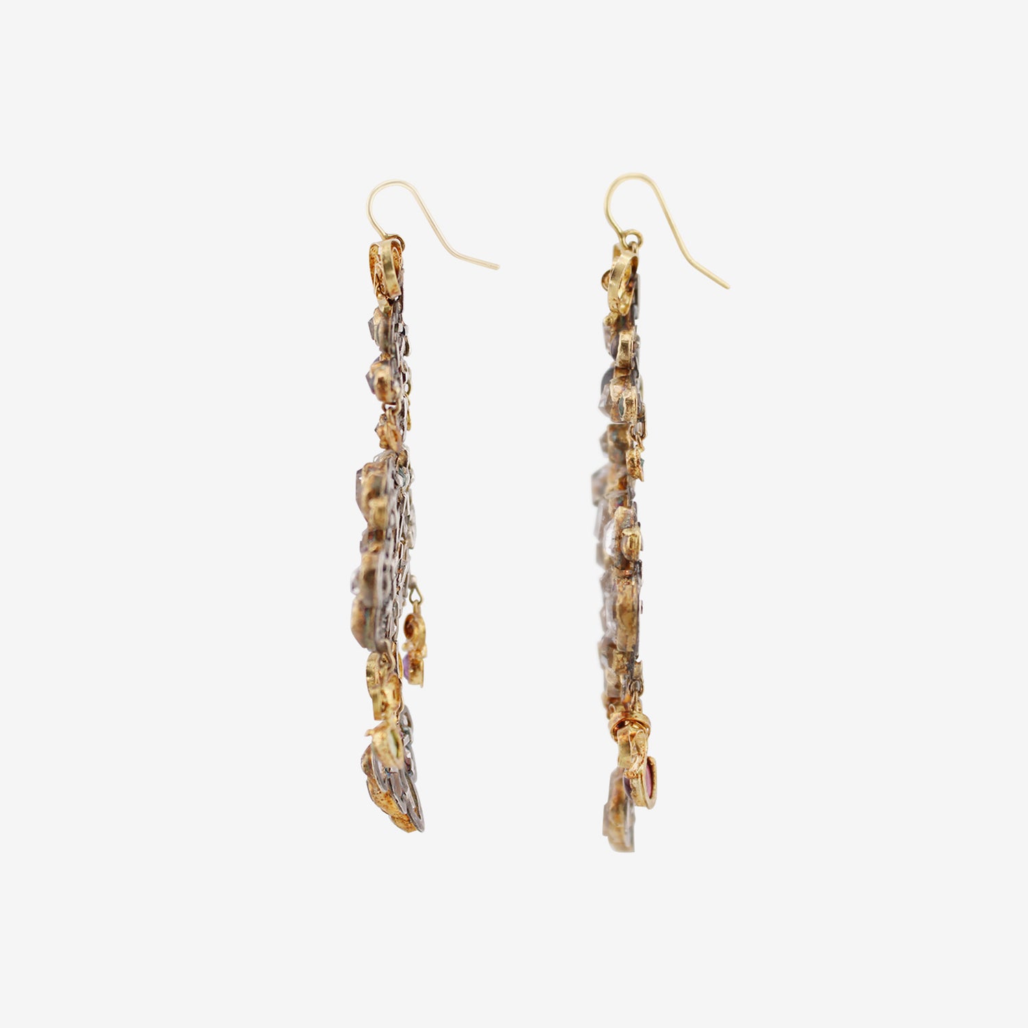 JUDY GEIB 18K WONDERFUL HERKIMER DIAMOND BOW-STYLE CHANDELIER EARRINGS WITH GEMSTONES