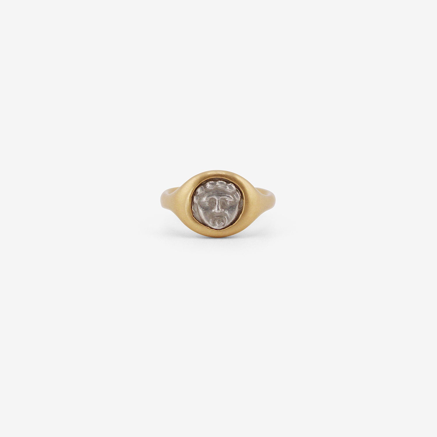 LOLA BROOKS 18K & SILVER ANCIENT GREEK COIN RING WITH MEDUSA & ATHENA, 350-300 BC