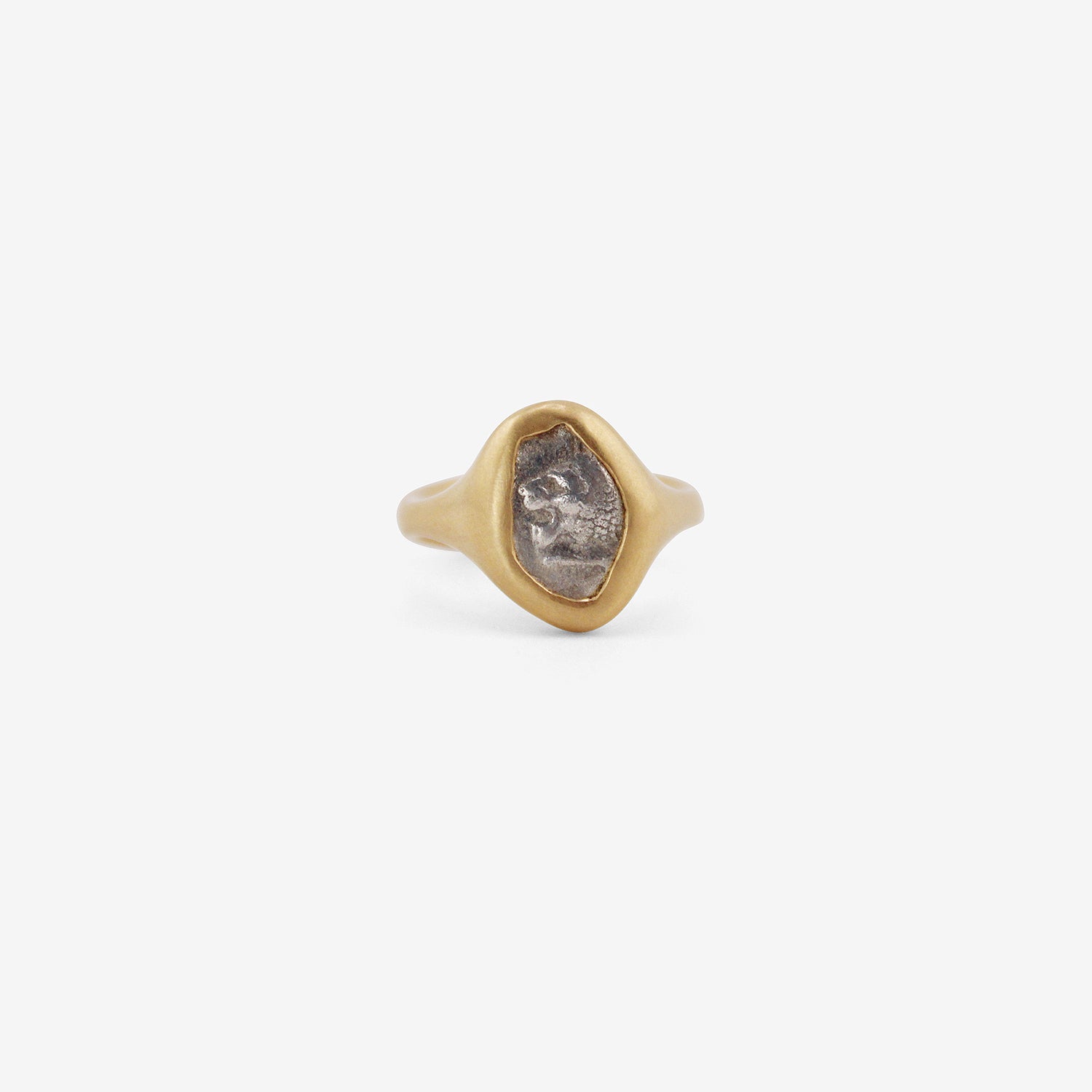 LOLA BROOKS 18K & SILVER ANCIENT GREEK LION HEAD COIN RING, 500-400 BC