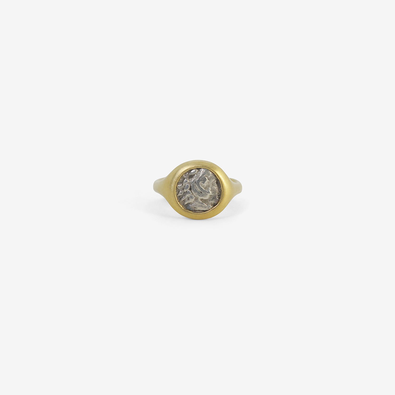 LOLA BROOKS 18K & SILVER ANCIENT GREEK COIN RING WITH HERACLES / ATHENA, 330-284BC