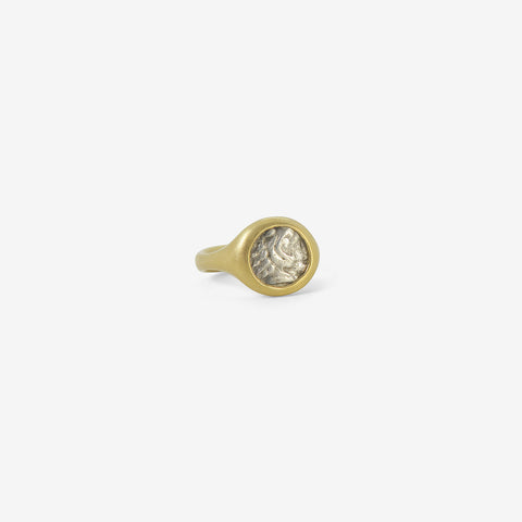 LOLA BROOKS 18K & SILVER ANCIENT GREEK COIN RING WITH HERACLES / ATHENA, 330-284BC
