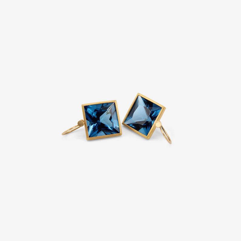 LOLA BROOKS 22K & LARGE SQUARE LONDON BLUE TOPAZ DROP EARRINGS, 38.4CT